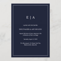 Minimal monogramm marineblaue Hochzeitseinladung