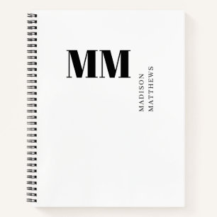 Minimal Monogramm Schwarz-Weiß Benutzerdefinierter Notizbuch