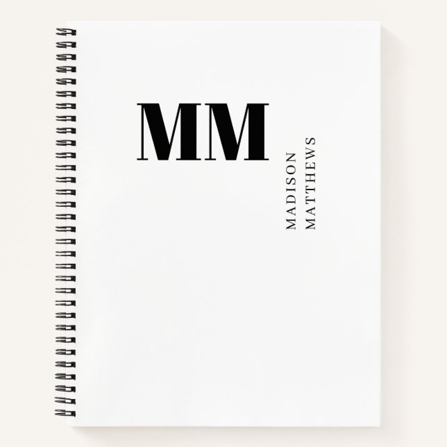 Minimal Monogramm Schwarz-Weiß Benutzerdefinierter Notizbuch (Vorderseite)