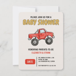 Minimal Monster Truck Red Baby Shower Einladung
