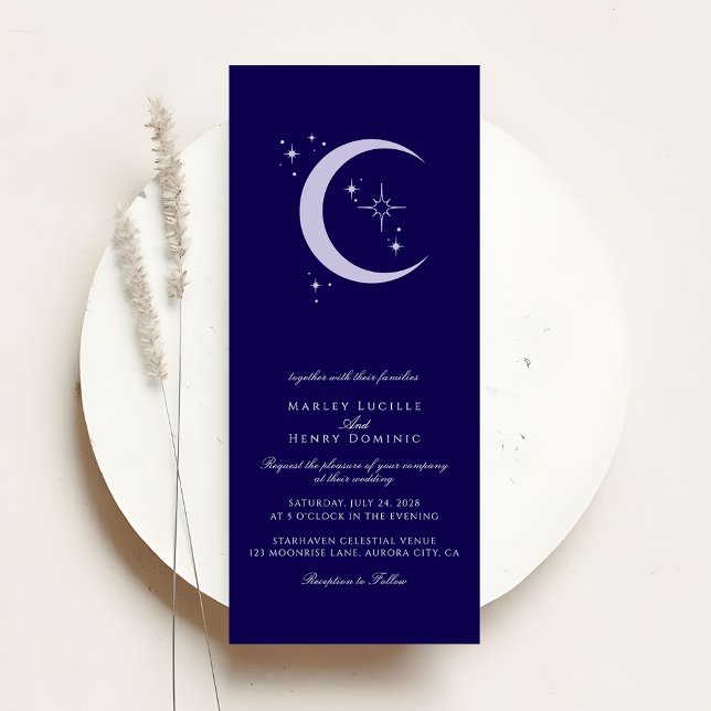 Minimal Moon Stars Navy Blue Celestial Wedding Einladung (Von Creator hochgeladen)