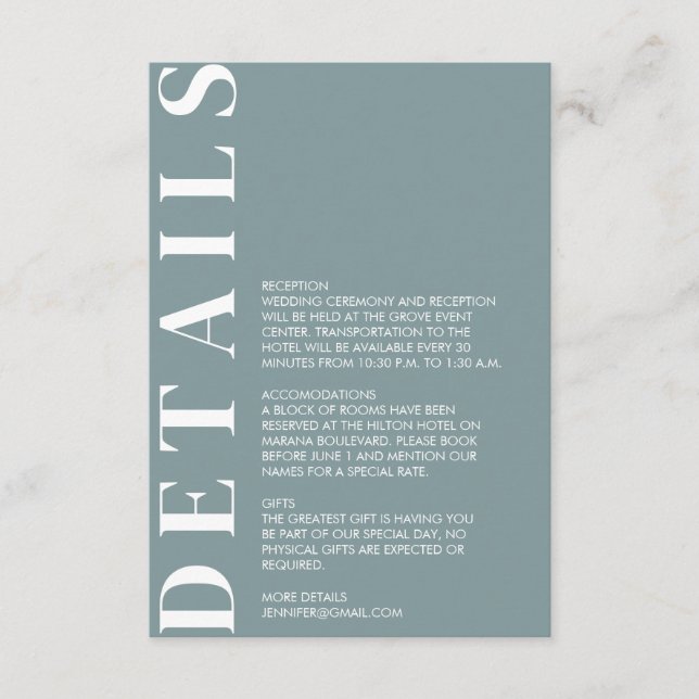 Minimal Morning Sky Wedding Details Eintrittskarte Begleitkarte (Vorderseite)