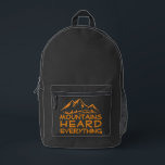 Minimal Mountain Hiking Daypack Bedruckter Rucksack<br><div class="desc">Hey there! Looking for a backpack that's as awesome as you are? Check out this super cool black hiking backpack! It's got these rad orange side panels that really make it stand out, plus a fun, minimalist mountain design on the front pocket that says "Mountains Heard Everything" – how fun...</div>
