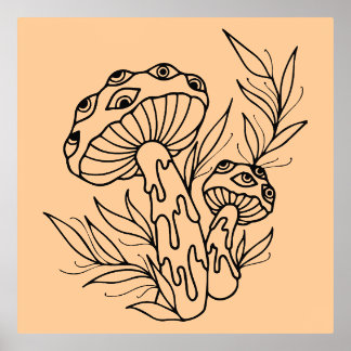 Minimal Mushroom Line Art Foliendrucke