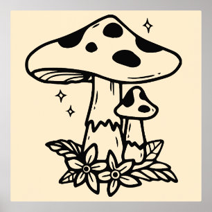 Minimal Mushroom Line Art Foliendrucke