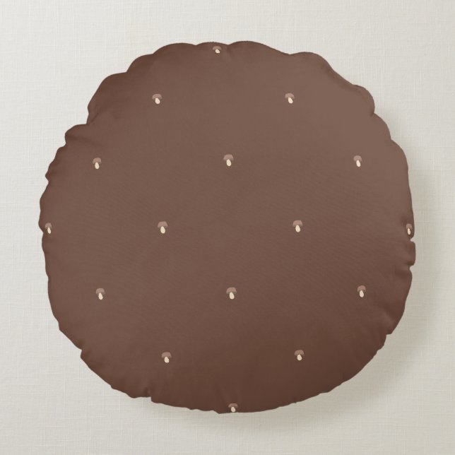 Minimal Mushroom Pattern Pillow – Dark Background Rundes Kissen (Vorderseite)