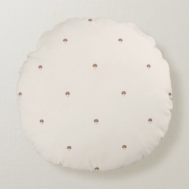 Minimal Mushroom Pattern Pillow – Light / Round Rundes Kissen (Vorderseite)