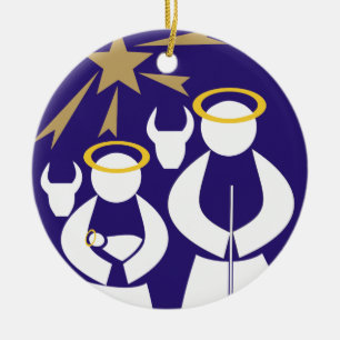 Minimal Nativity Szene Weihnachtsblau Keramikornament