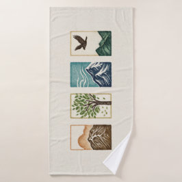 Minimal Nature Set – Mountain & Tree Art Badehandtuch