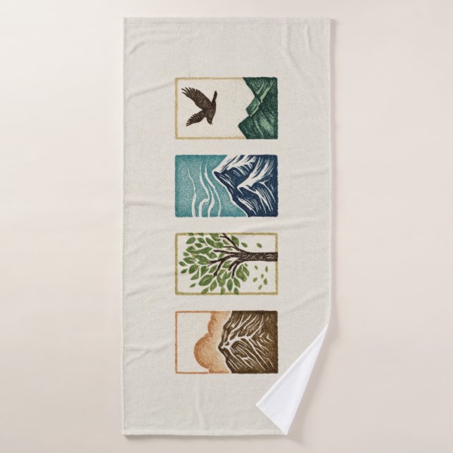 Minimal Nature Set – Mountain & Tree Art Badehandtuch (Badehandtuch)