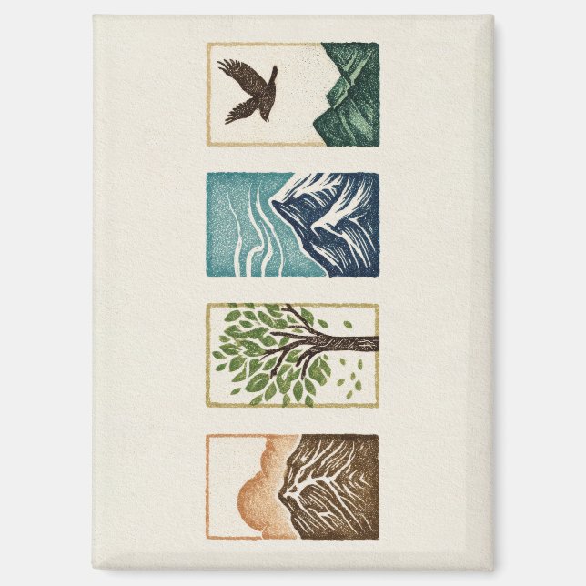 Minimal Nature Set – Mountain & Tree Art Magnet (Vorderseite)