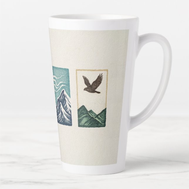 Minimal Nature Set – Mountain & Tree Art Milchtasse (Rechts)