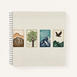 Minimal Nature Set – Mountain & Tree Art Notizbuch