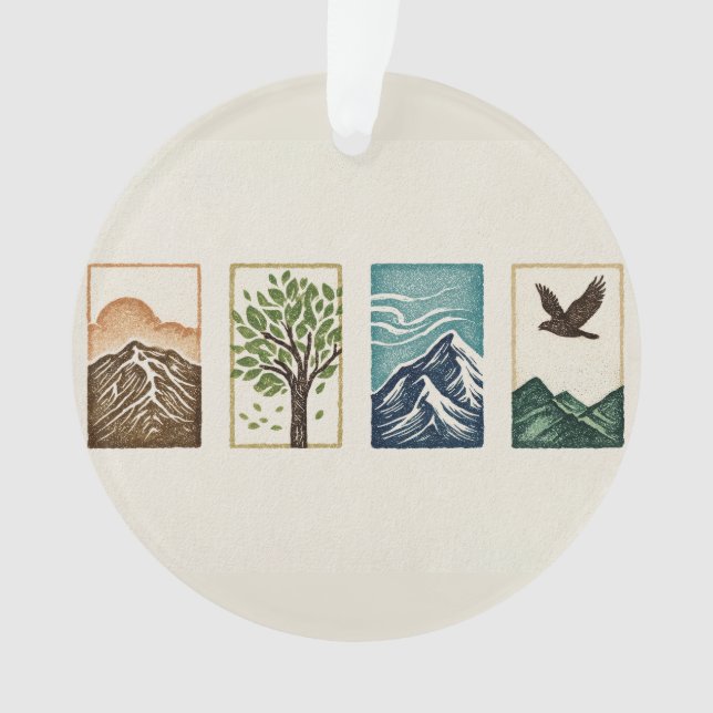 Minimal Nature Set – Mountain & Tree Art Ornament (Vorderseite)