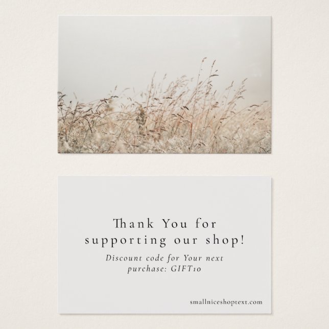Minimal nature shop thank you card with discount (Vorne & Hinten)