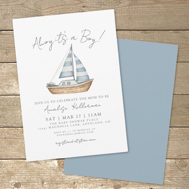 Minimal Nautical Baby Dusche Einladung (Watercolor Minimal Nautical Baby Shower Invitation)