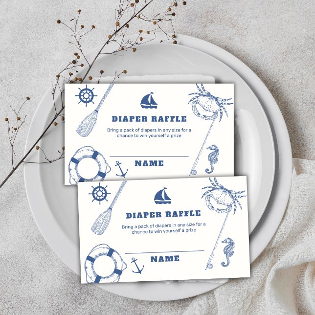 Minimal Nautical Fishing Diaper Raffle Baby Dusche Begleitkarte (Minimal Nautical Fishing Diaper Raffle Baby Shower Enclosure Card)