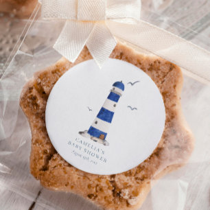 Minimal Nautical Lighthouse Baby Shower Ahoy Boy's Quadratischer Aufkleber
