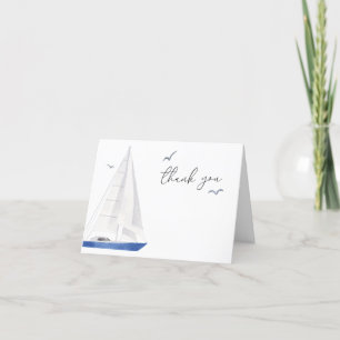 Minimal Nautical Sailboat Baby Shower Ahoy Boy's Dankeskarte