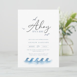 Minimal Nautical Sailboat Baby Shower Ahoy Boy's Einladung