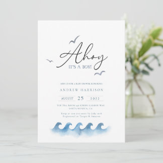 Minimal Nautical Sailboat Baby Shower Ahoy Boy's Einladung