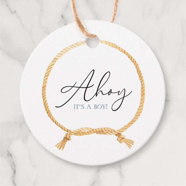 Minimal Nautical Sailboat Baby Shower Ahoy Boy's Geschenkanhänger (Vorderseite)