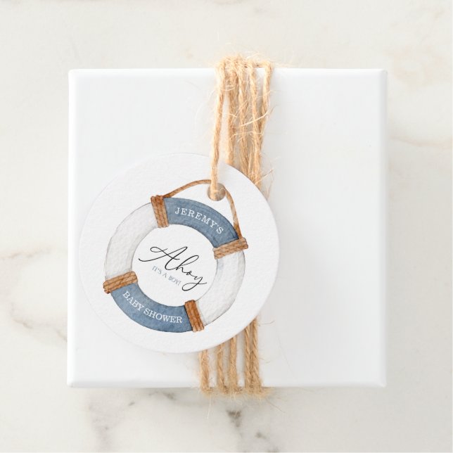 Minimal Nautical Sailboat Baby Shower Ahoy Boy's Geschenkanhänger (Beispiel)