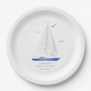 Minimal Nautical Sailboat Baby Shower Ahoy Boy's Pappteller