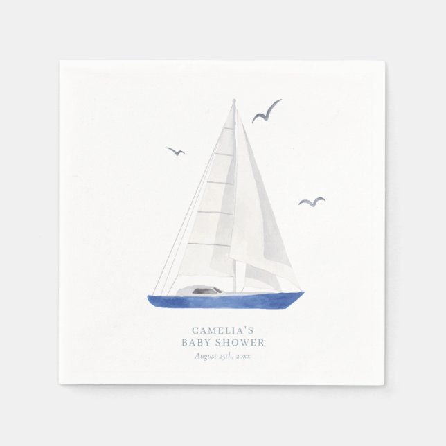 Minimal Nautical Sailboat Baby Shower Ahoy Boy's Serviette (Vorderseite)