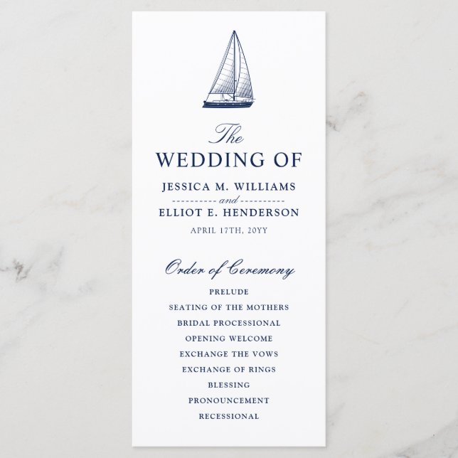 Minimal Nautical Wedding Program Sailboat Programm (Vorderseite)