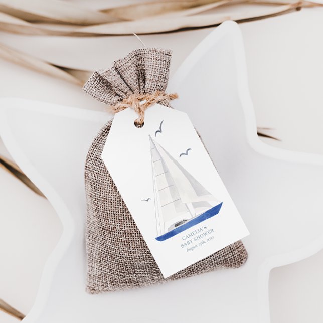 Minimal Nautical Yacht Baby Shower Ahoy Boy Geschenkanhänger (Von Creator hochgeladen)