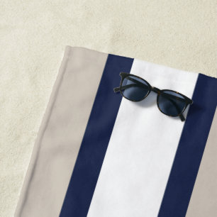 Minimal Navy Blau Grau Weiße Streifen Monogrammier Strandtuch
