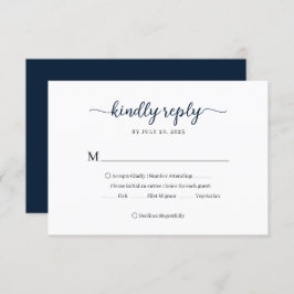 Minimal Navy Blue Floral Monogram Wedding RSVP Karte