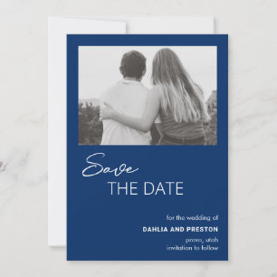 Minimal Navy Blue Foto Moderne Hochzeit Save The Date