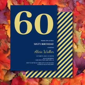 Minimal Navy Blue Gold Typografie Geburtstag Einladung