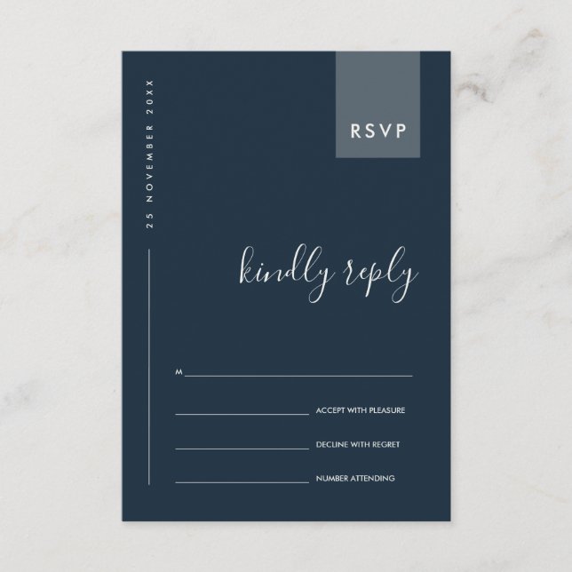 MINIMAL NAVY BLUE GRAY TYPOGRAPHY WEDY RSVP BEGLEITKARTE (Vorderseite)