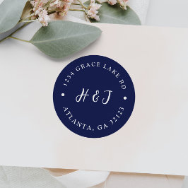 Minimal Navy Blue Initials Wedding Rücksendeadress Runder Aufkleber