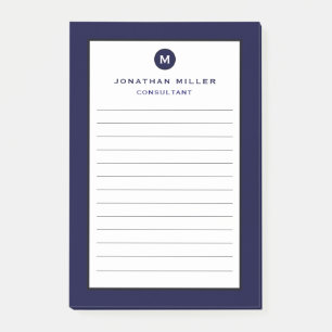 Minimal Navy Blue Monogram Lined Post-it Klebezettel