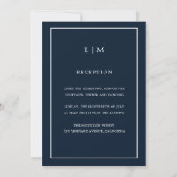 Minimal Navy Blue Monogram Simple Elegant Wedding