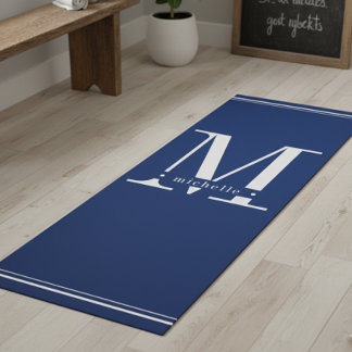 Minimal Navy Blue & White Monogram Yogamatte