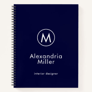 Minimal Navy Elegant Monogram Notizbuch