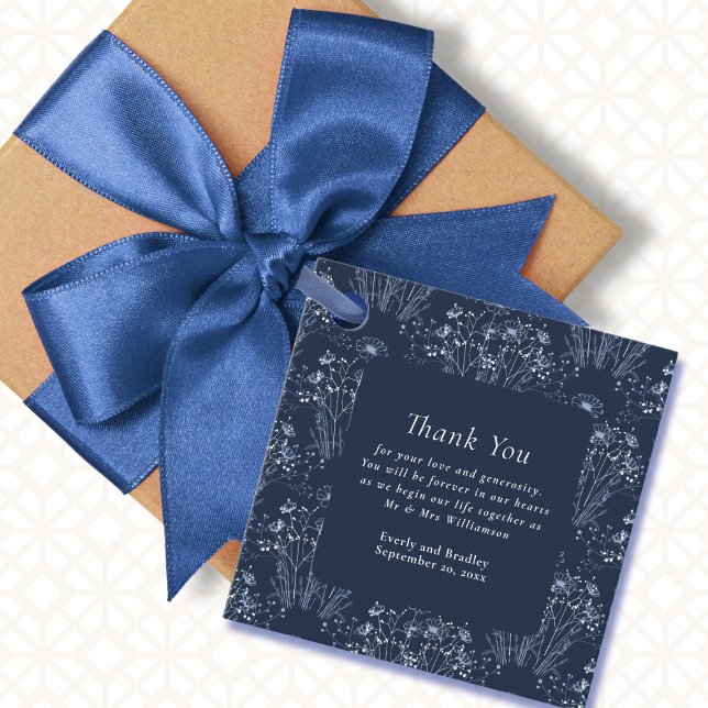 Minimal Navy Floral Botanical Wedding Vielen Dank Geschenkanhänger (Von Creator hochgeladen)
