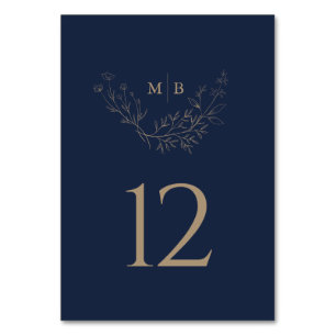 Minimal Navy Gold formale Monogram Hochzeit Tischnummer