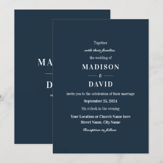 Minimal Navy Moderne klassische Hochzeit Einladung