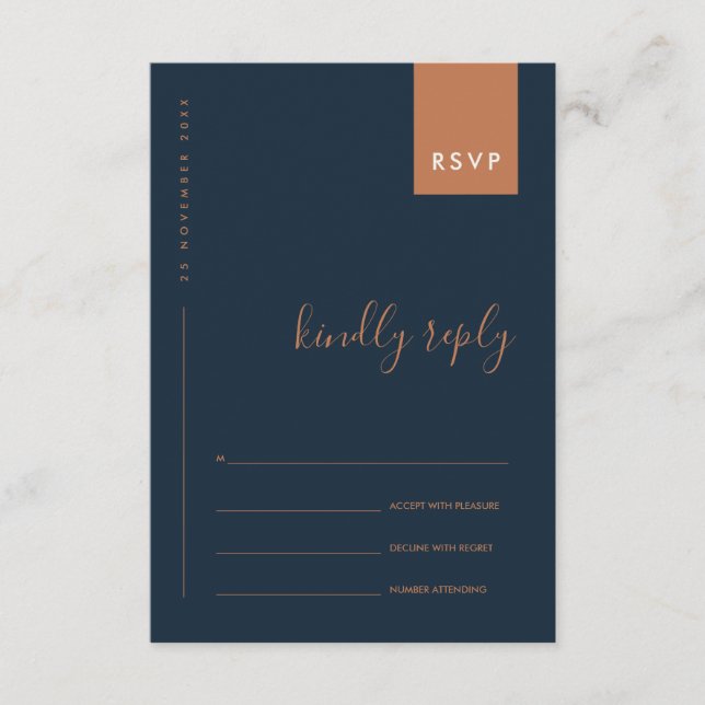 MINIMAL NAVY RUST ORANGE TYPOGRAPHY WEDY RSVP BEGLEITKARTE (Vorderseite)