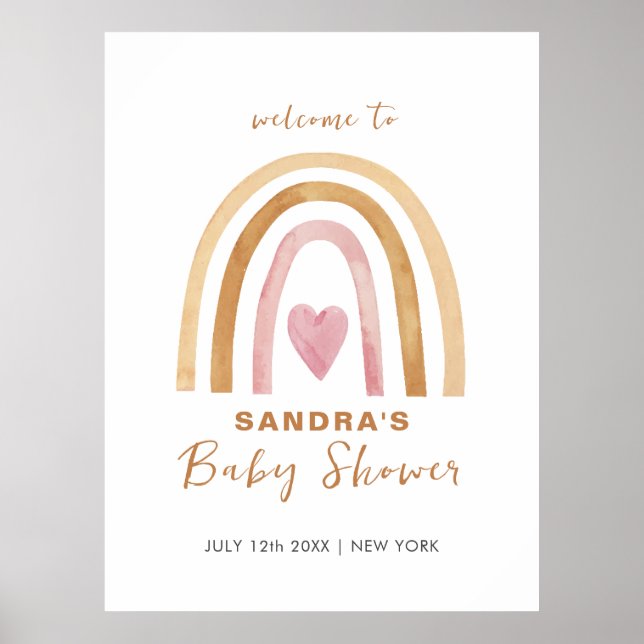 Minimal Neutral Boho Rainbow Baby Dusche Willkomme Poster (Vorne)