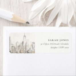 Minimal New York City Skyline Watercolor-Adresse