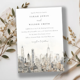 Minimal New York City Skyline Watercolor Wedding Einladung