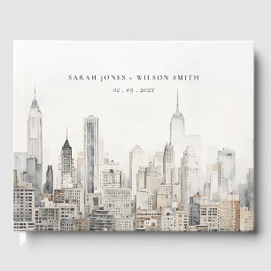 Minimal New York City Skyline Watercolor Wedding Gästebuch
