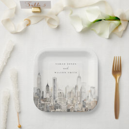 Minimal New York City Skyline Watercolor Wedding Pappteller